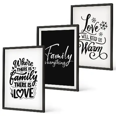 Wanddecoratie set schilderijen met de tekst familie liefde warmte thuis