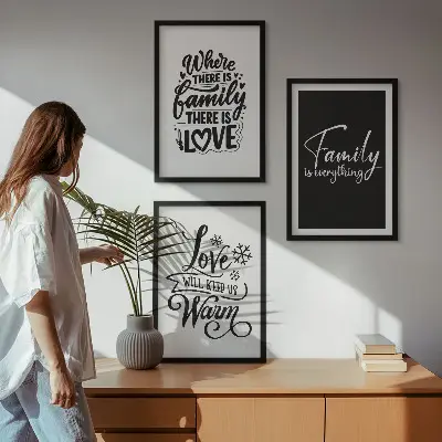 Wanddecoratie set schilderijen met de tekst familie liefde warmte thuis