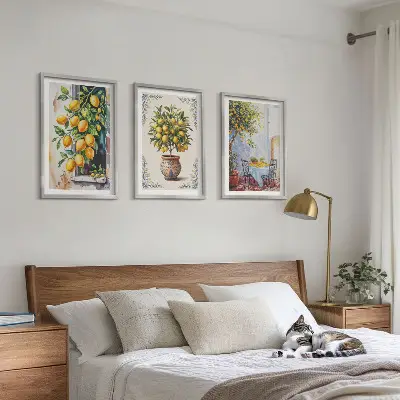 Wanddecoratieset schilderijen met citroenbomen, fruit en zon