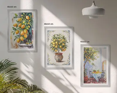 Wanddecoratieset schilderijen met citroenbomen, fruit en zon