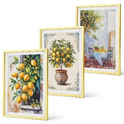 Wanddecoratieset schilderijen met citroenbomen, fruit en zon