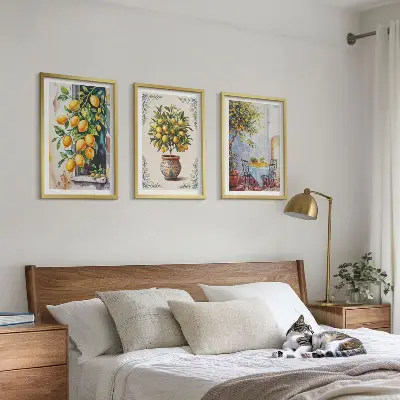 Wanddecoratieset schilderijen met citroenbomen, fruit en zon