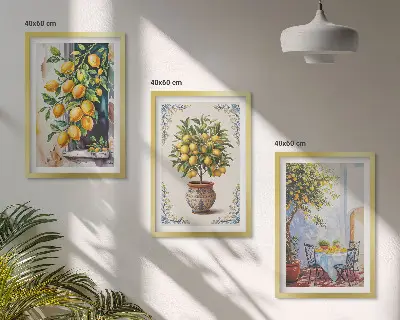 Wanddecoratieset schilderijen met citroenbomen, fruit en zon