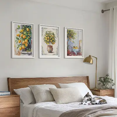 Wanddecoratieset schilderijen met citroenbomen, fruit en zon