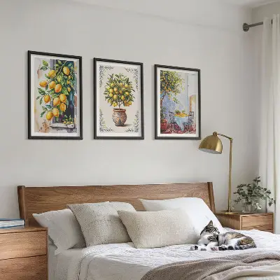 Wanddecoratieset schilderijen met citroenbomen, fruit en zon
