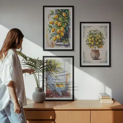 Wanddecoratieset schilderijen met citroenbomen, fruit en zon