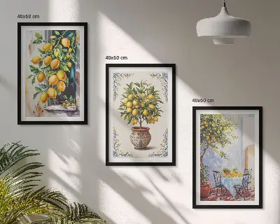 Wanddecoratieset schilderijen met citroenbomen, fruit en zon
