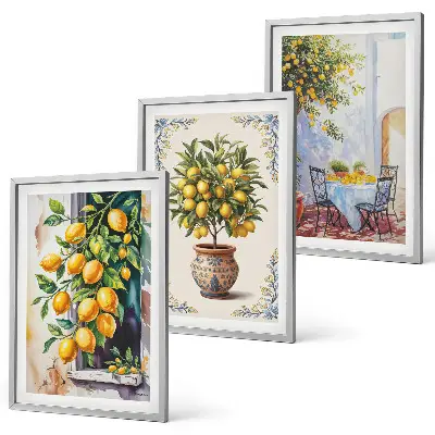 Wanddecoratieset schilderijen met citroenbomen, fruit en zon