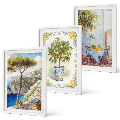 Wanddecoratie set schilderijen Morze drzewa cytryny widok