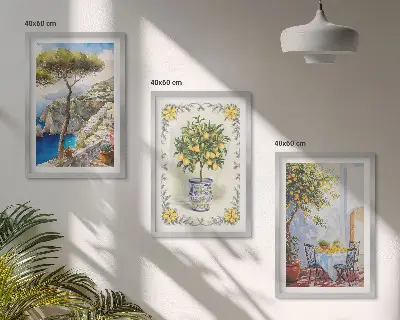 Wanddecoratieset schilderijen met uitzicht op citroenbomen aan zee