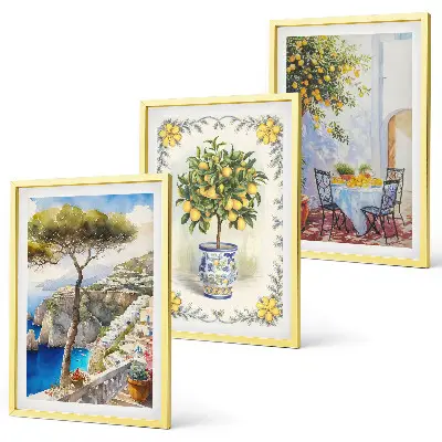 Wanddecoratieset schilderijen met uitzicht op citroenbomen aan zee