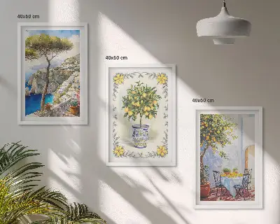 Wanddecoratieset schilderijen met uitzicht op citroenbomen aan zee