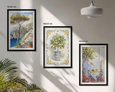Wanddecoratieset schilderijen met uitzicht op citroenbomen aan zee
