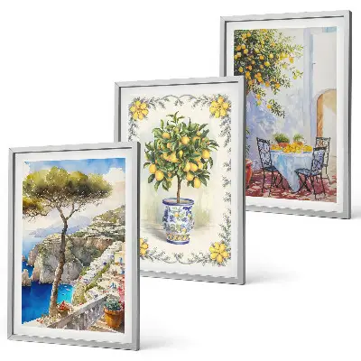 Wanddecoratieset schilderijen met uitzicht op citroenbomen aan zee