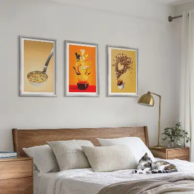 Wanddecoratieset met voedselthema schilderijen voor in de keuken