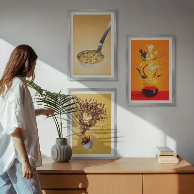 Wanddecoratieset met voedselthema schilderijen voor in de keuken