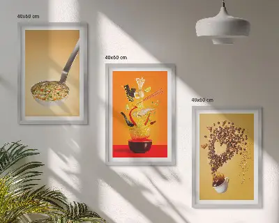 Wanddecoratieset met voedselthema schilderijen voor in de keuken