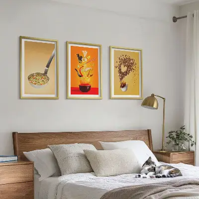 Wanddecoratieset met voedselthema schilderijen voor in de keuken