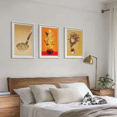 Wanddecoratieset met voedselthema schilderijen voor in de keuken