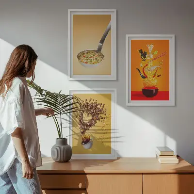 Wanddecoratieset met voedselthema schilderijen voor in de keuken