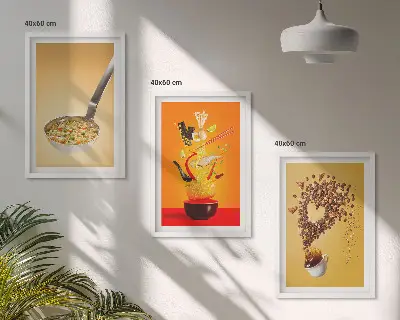 Wanddecoratieset met voedselthema schilderijen voor in de keuken