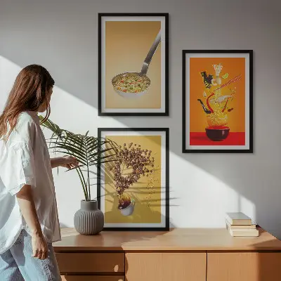 Wanddecoratieset met voedselthema schilderijen voor in de keuken