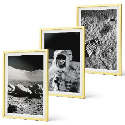 Set wanddecoratie met schilderijen met afbeeldingen van NASA, de maan en een astronaut