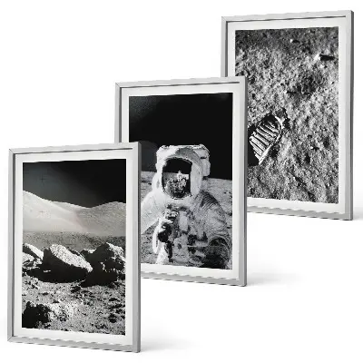 Set wanddecoratie met schilderijen met afbeeldingen van NASA, de maan en een astronaut