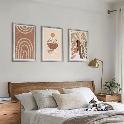 Wanddecoratieset schilderijen met stijlvolle plantmotieven en geometrische patronen