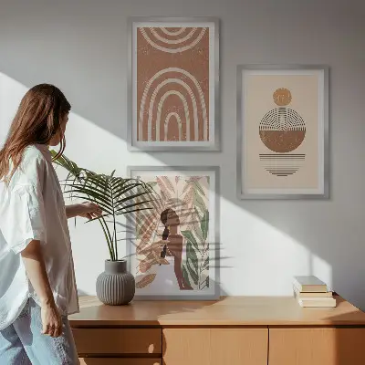 Wanddecoratieset schilderijen met stijlvolle plantmotieven en geometrische patronen
