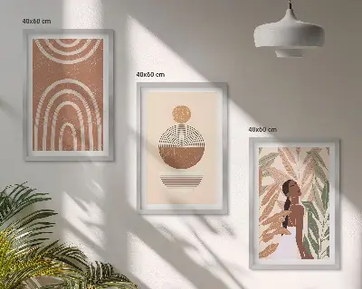 Wanddecoratieset schilderijen met stijlvolle plantmotieven en geometrische patronen