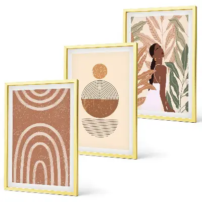 Wanddecoratieset schilderijen met stijlvolle plantmotieven en geometrische patronen