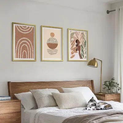 Wanddecoratieset schilderijen met stijlvolle plantmotieven en geometrische patronen
