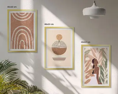 Wanddecoratieset schilderijen met stijlvolle plantmotieven en geometrische patronen