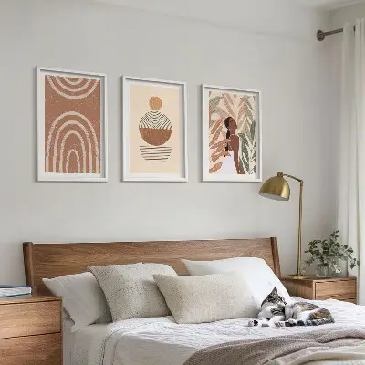 Wanddecoratieset schilderijen met stijlvolle plantmotieven en geometrische patronen