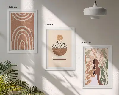 Wanddecoratieset schilderijen met stijlvolle plantmotieven en geometrische patronen
