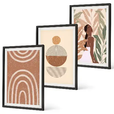 Wanddecoratieset schilderijen met stijlvolle plantmotieven en geometrische patronen