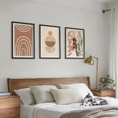 Wanddecoratieset schilderijen met stijlvolle plantmotieven en geometrische patronen