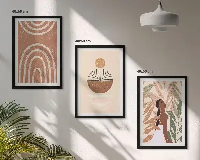 Wanddecoratieset schilderijen met stijlvolle plantmotieven en geometrische patronen