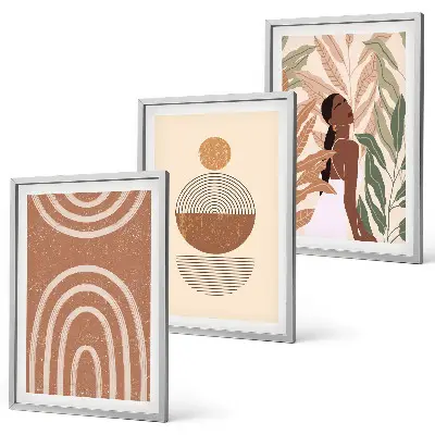 Wanddecoratieset schilderijen met stijlvolle plantmotieven en geometrische patronen