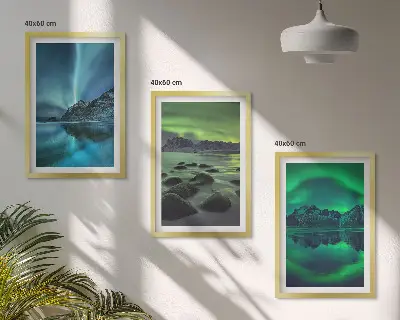 Fotowand winterlandschap met het noorderlicht in de bergen