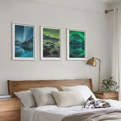Fotowand winterlandschap met het noorderlicht in de bergen