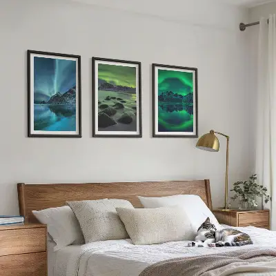 Fotowand winterlandschap met het noorderlicht in de bergen