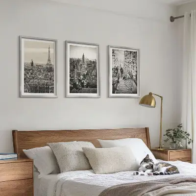 Fotowand met uitzichten op Parijs en New York met trappen