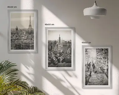 Fotowand met uitzichten op Parijs en New York met trappen