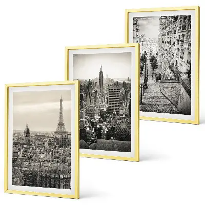 Fotowand met uitzichten op Parijs en New York met trappen