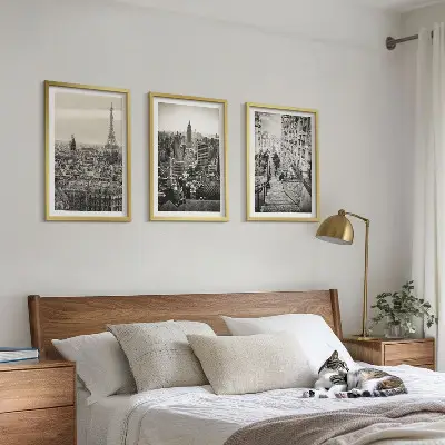 Fotowand met uitzichten op Parijs en New York met trappen