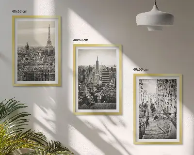 Fotowand met uitzichten op Parijs en New York met trappen