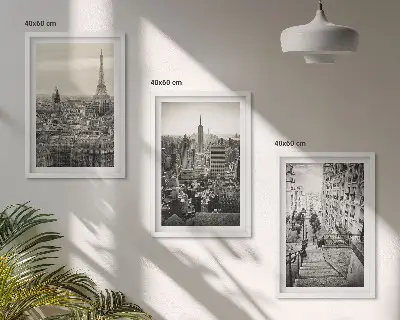 Fotowand met uitzichten op Parijs en New York met trappen