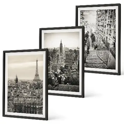 Fotowand met uitzichten op Parijs en New York met trappen